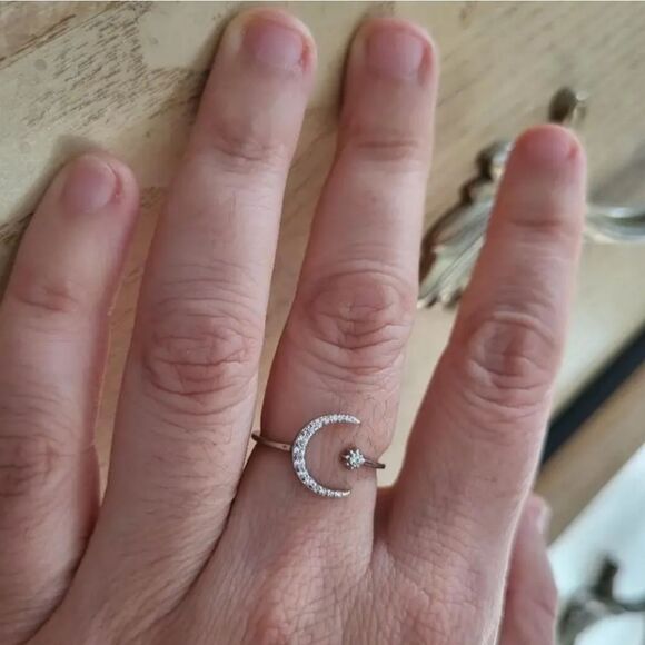 925 Sterling silver diamond sparkling cuff ring - Picture 7 of 8